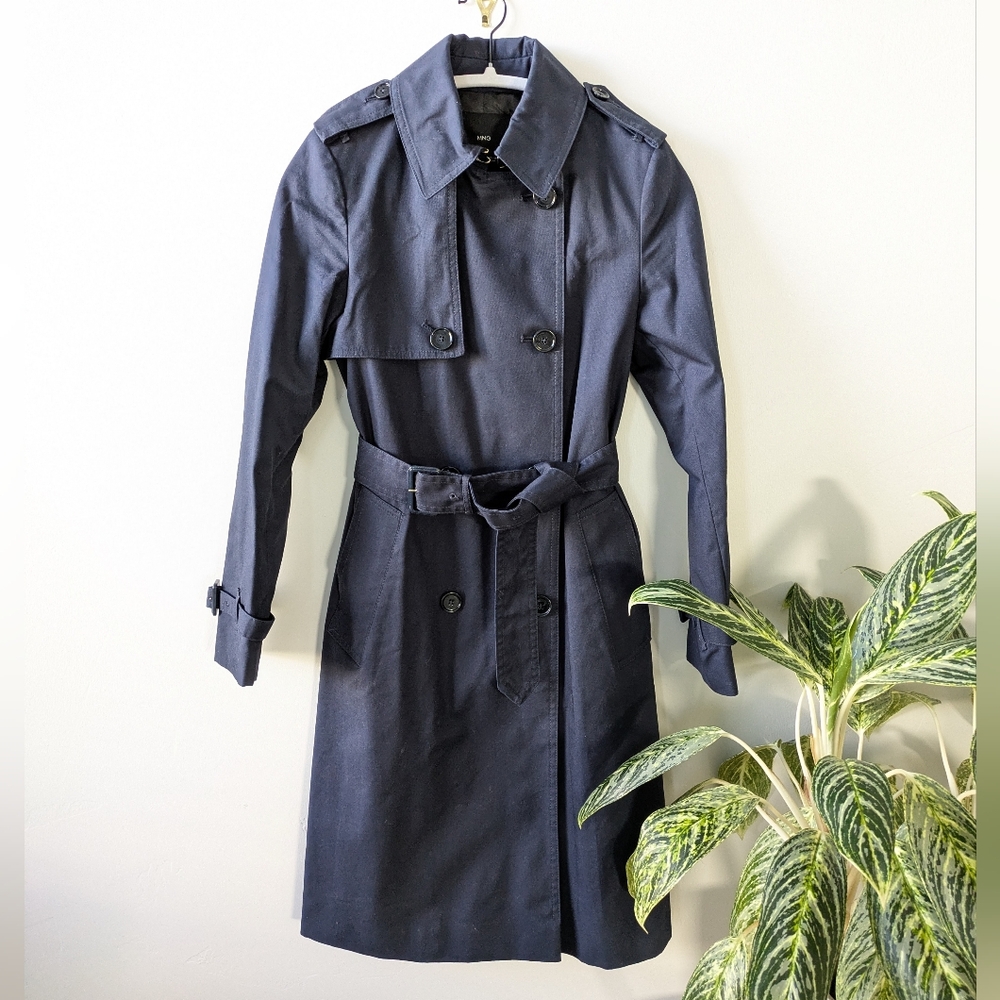 Like New!! Mango Midnight Blue Trench Coat - Picture 2 of 8